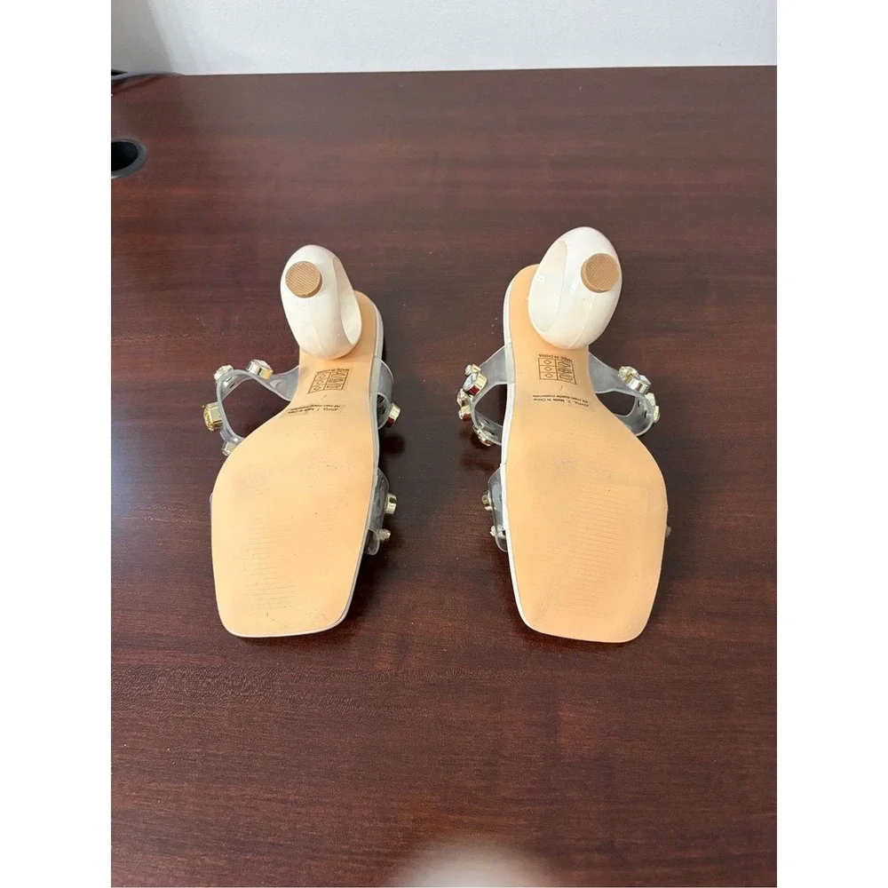 Ninety‎ Union Joyful Ivory Crystal Embellished Clear Strap Circle Heel Sandals 7